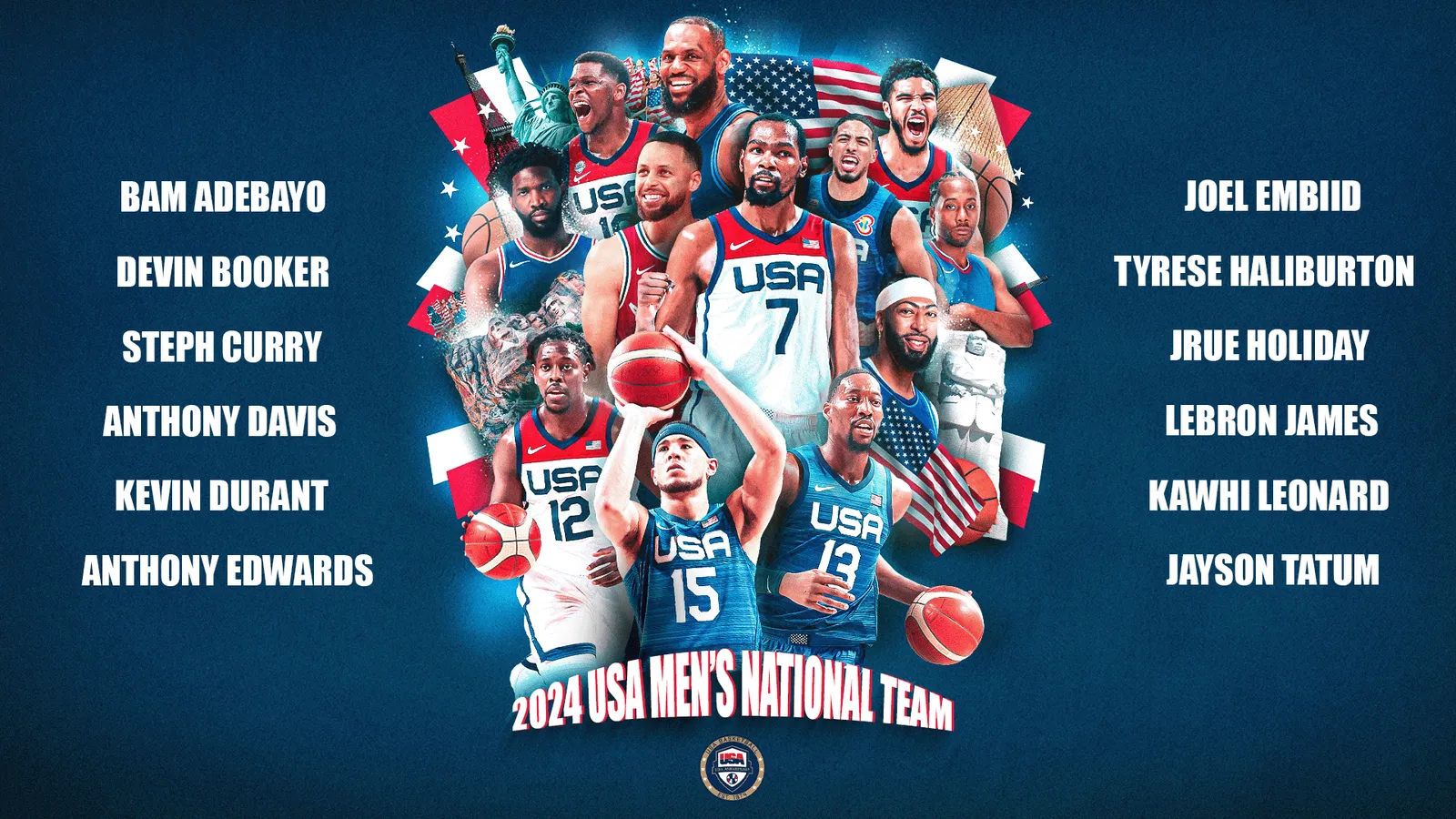 Team USA Basketball for Olympics playing in Abu Dhabi 2024 July
